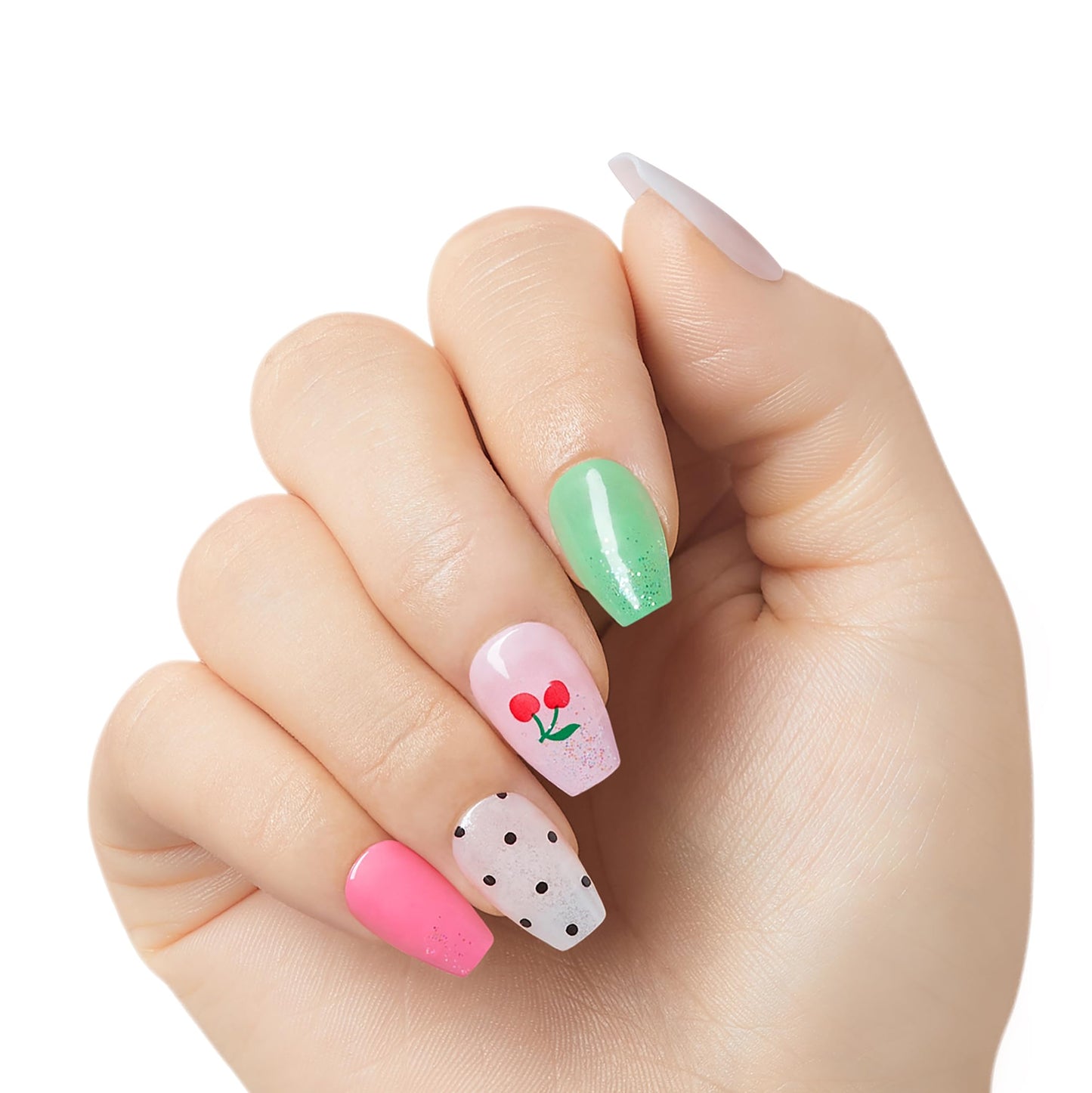 KISS Gel Fantasy, Press-On Nails, Nail glue included, 'Jelly Baby', Light Multicolor, Short Size, Coffin Shape, Includes 28 Nails, 2g Glue, 1 Manicure Beauty & Personal Care KISS