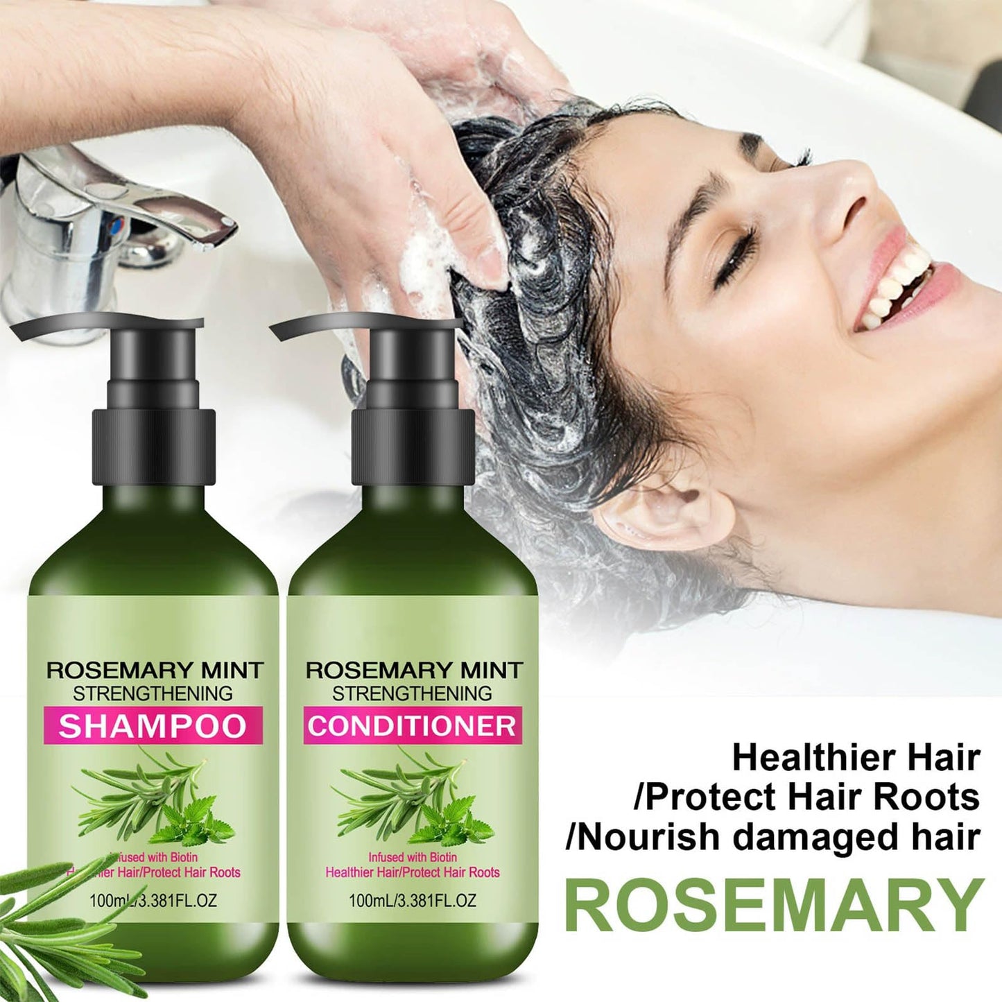 Rosemary Hair Care Shampoo & Conditioner Set, Hair Care Set for All Hair Types, Gentle Cleansing,Moisture Repair,Frizz Control,Shine Boost,Volume