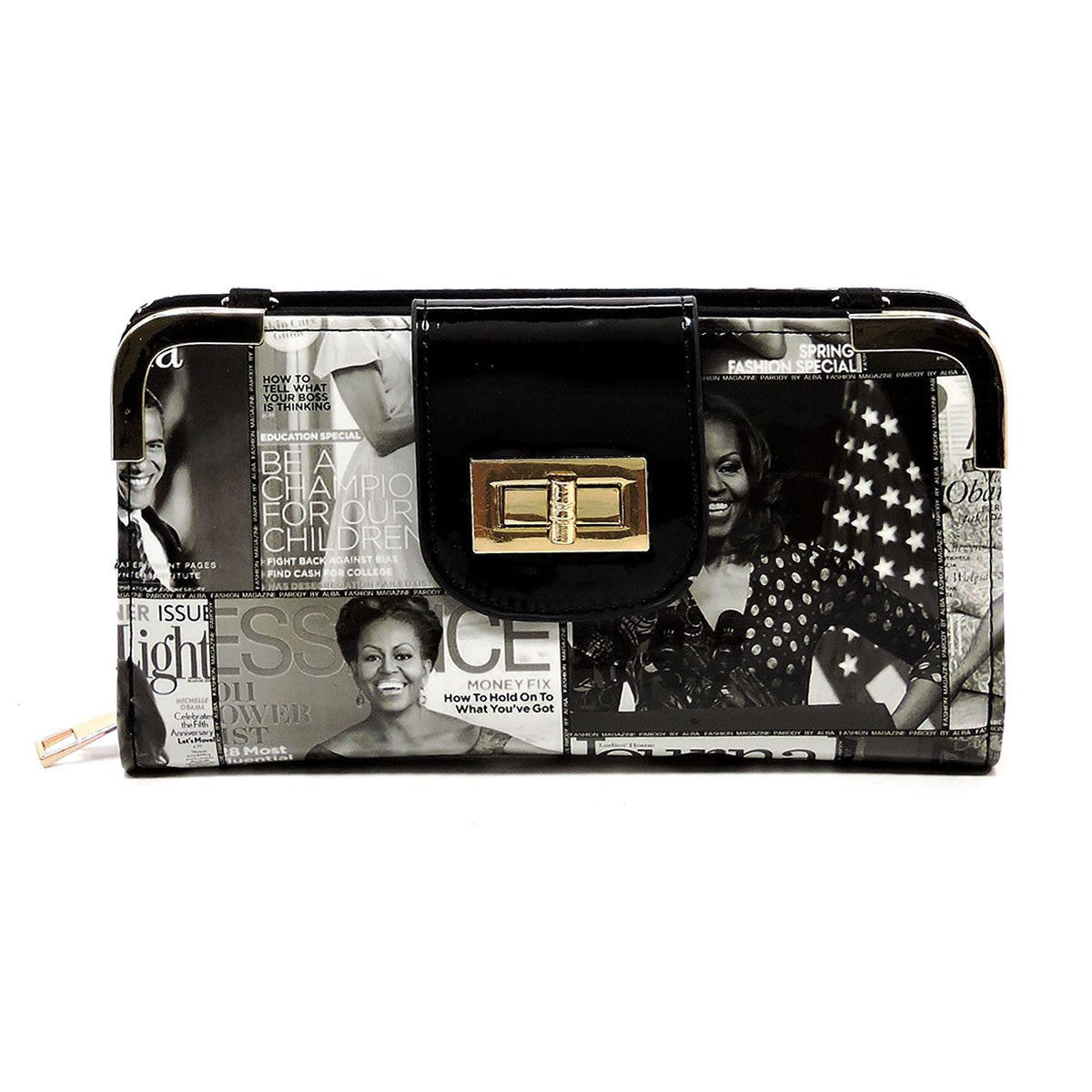 Glossy magazine cover collage cross body handbags purses clutches and wallets Michelle Obama bags (Wallet 6)