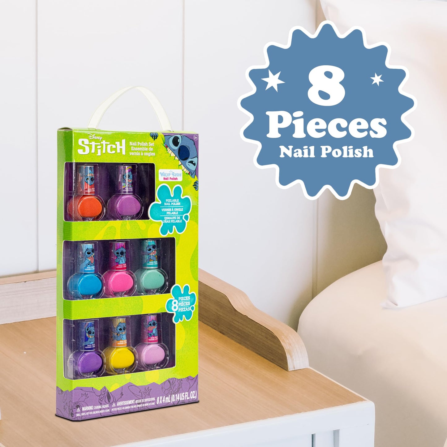 Disney Stitch Non-Toxic Peel-Off Water-Based Safe Quick Dry Nail Polish |Gift Kit Set for Kids Tweens Girls, Shimmer and Opaque Colors| Ages 3+ (8 Beauty & Personal Care Townley Girl