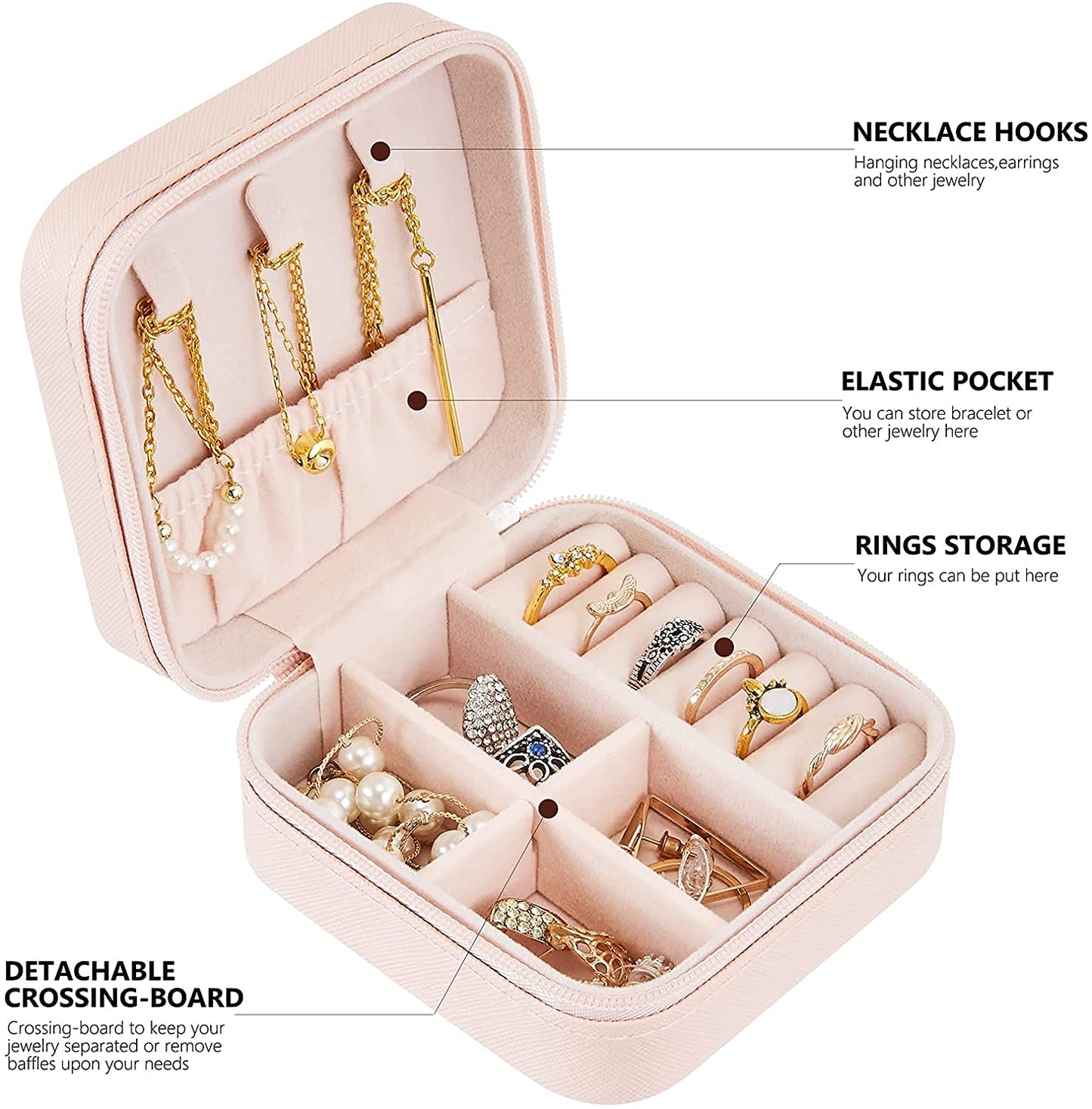 Sanzeon Portable Travel Jewelry Box Jewelry Case Travel Earring Ring Necklace Watch Lipstick Accesories Organizer for Girls Women(Pink)