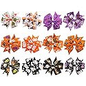 Rocutus 12pcs/set Halloween's Day Bow Knot Hair Pins Boutique clips Grosgrain Ribbon Halloween Hair Bows (Halloween 1)