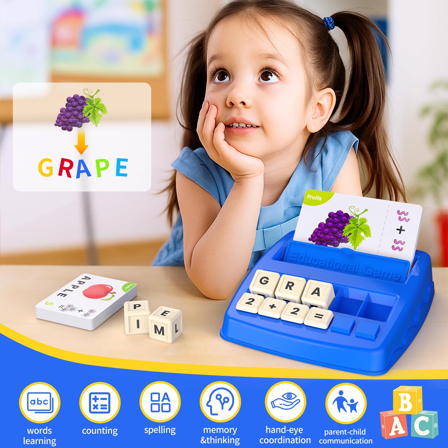 DEGIDEGI Matching Letter & Math Game – Educational ABC Learning Toy for Kids Ages 3–8, Fun Preschool & Kindergarten Gift for Boys & Girls, Navy Blue