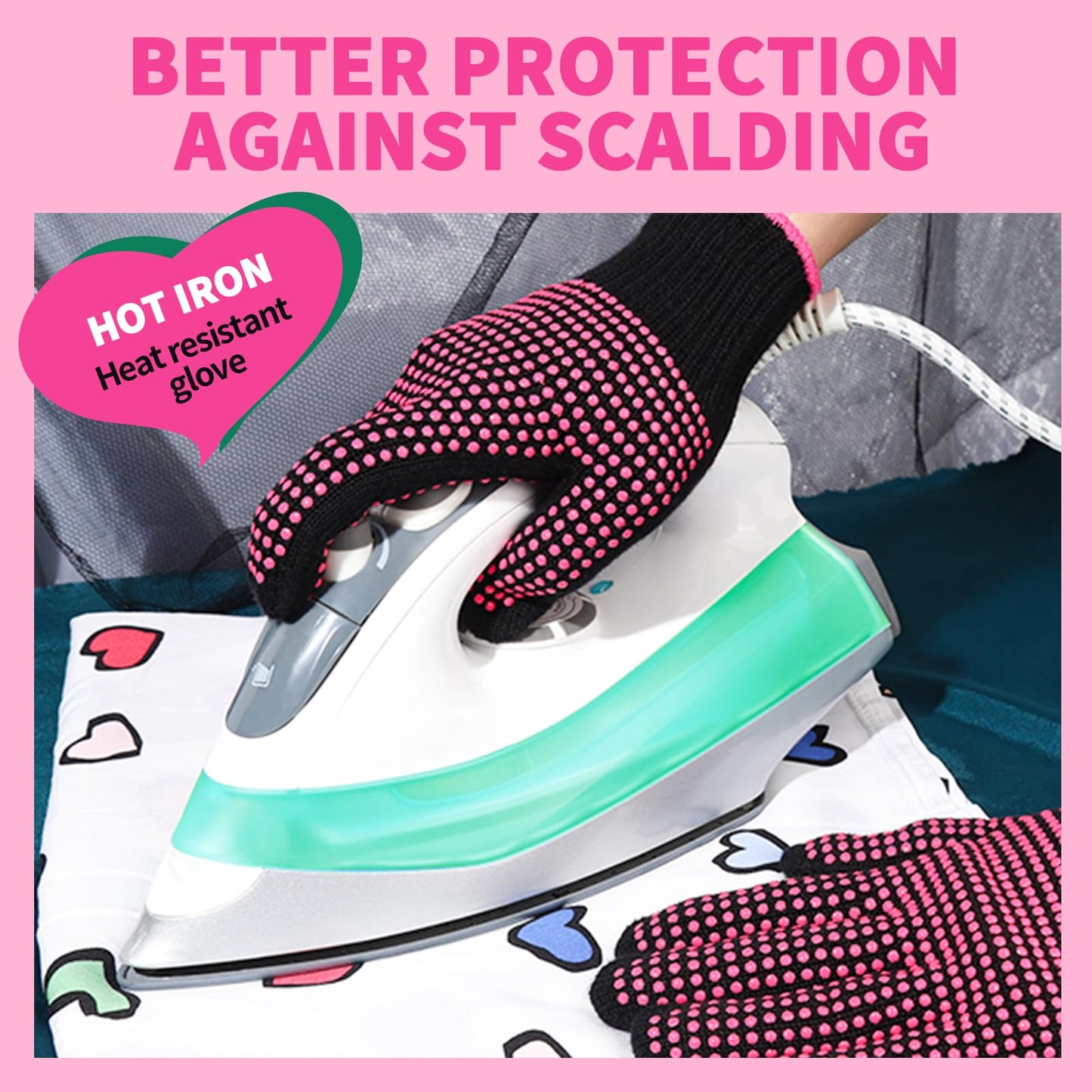 Teenitor 2 Pcs Heat Resistant Gloves With Silicone Bumps, Professional Heat Proof Glove Mitts For Hair Styling Curling Iron Wand Flat Iron Hot-Air Beauty and Personal Care Teenitor