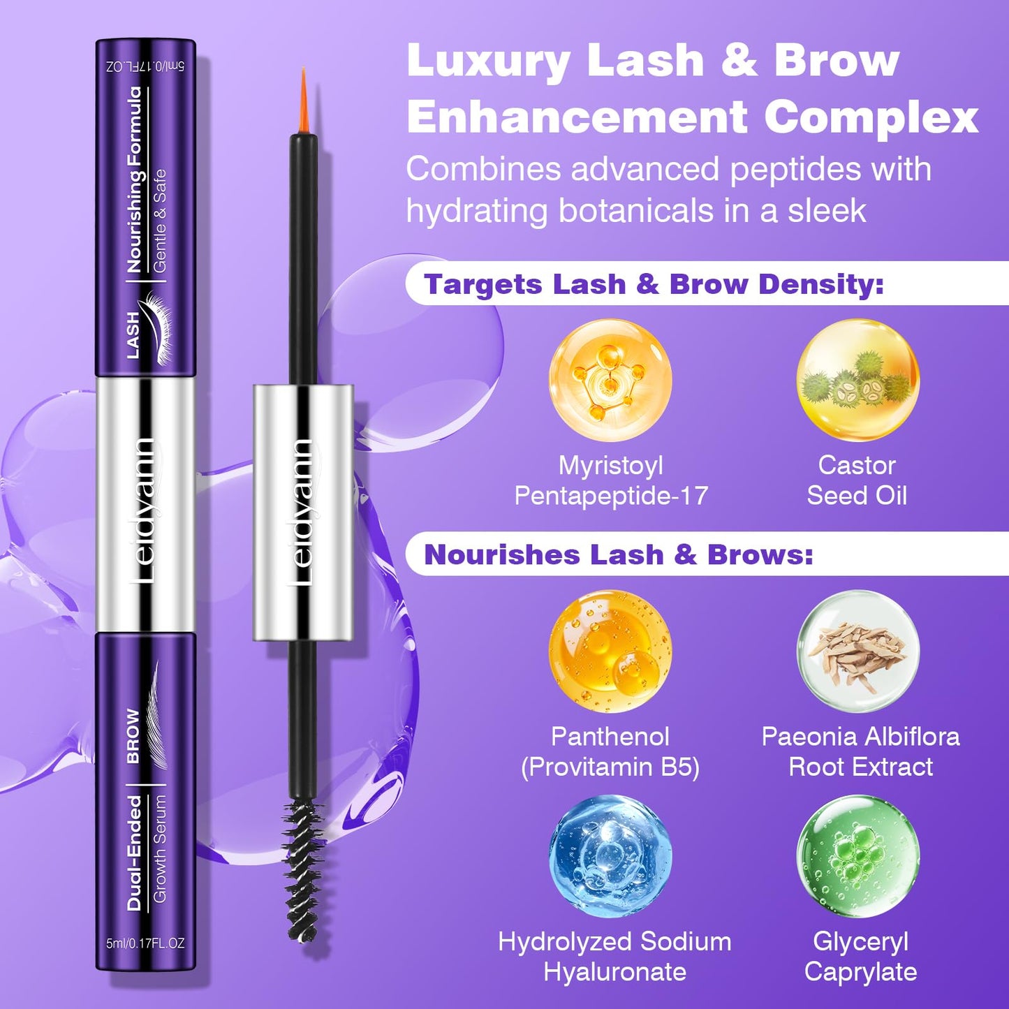 2-in-1 Lash & Brow Growth Serum, Dual-Ended Eyelash & Eyebrow Enhancer with Peptides, Biotin & Hyaluronic Acid, Fuller Thicker Longer-Looking Lashes Beauty and Personal Care Leidyann Beauty