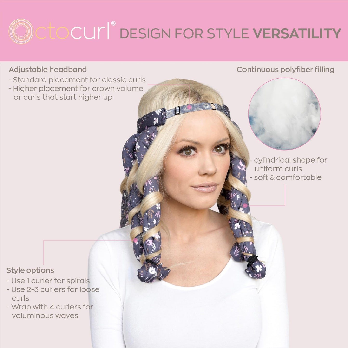 Octocurl Heatless Curls Headband - Hair Curlers to Sleep In - Heatless Curlers for Medium Length Hair (Cotton - Lilac)