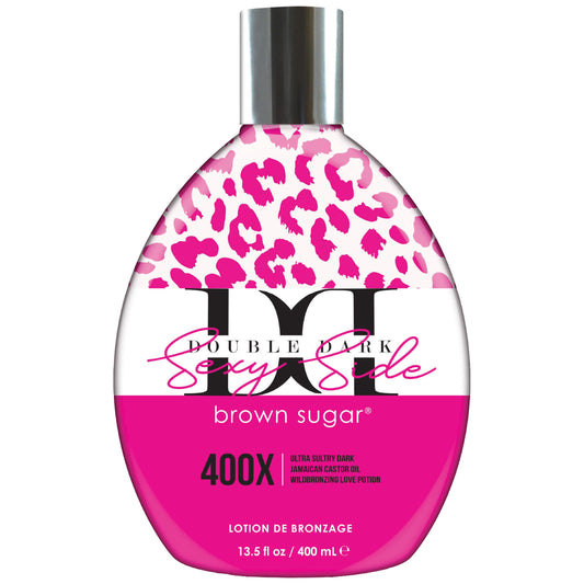 Brown Sugar Double Dark Sexy Side Tanning Lotion, 400X Wildbronzer with Jamaican Black Castor Oil, Double Carrot Oil, Hyaluronic Acid & Peptides, 13.5