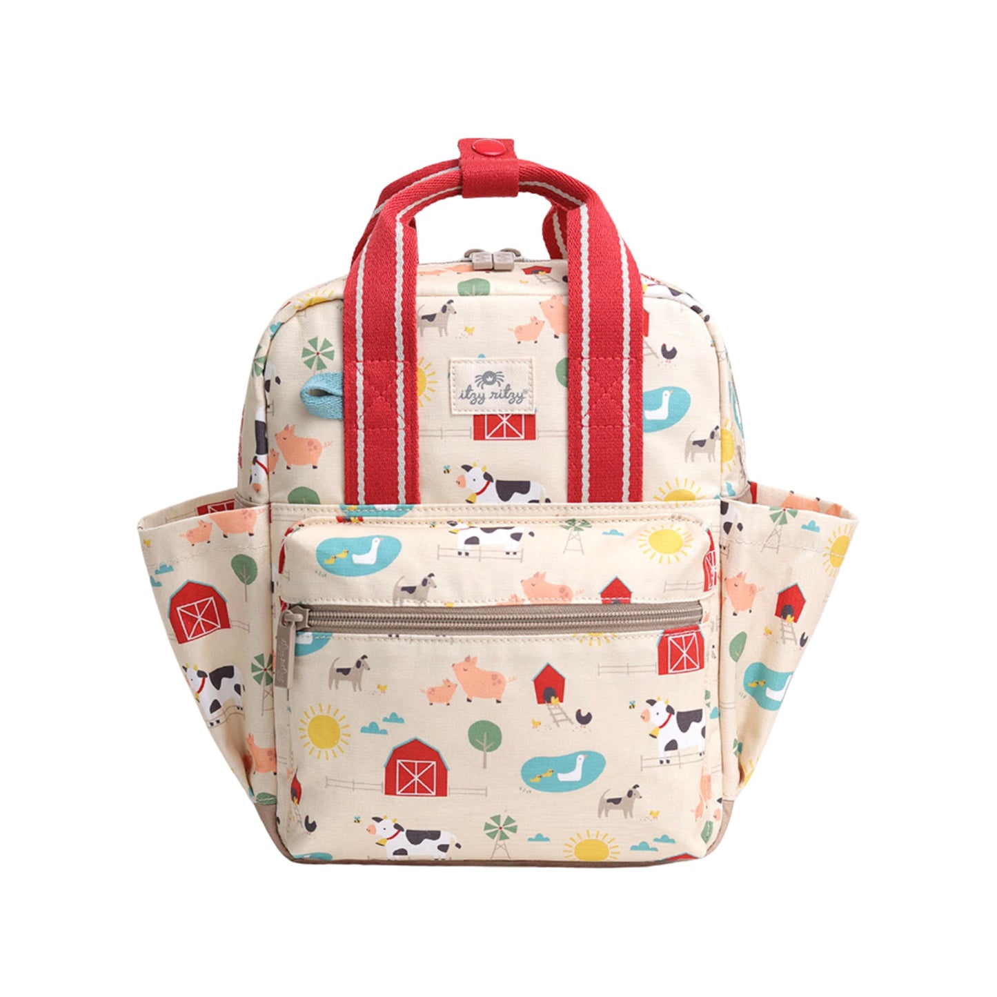 Itzy Ritzy Toddler Backpack - Daycare Bag - Features Adjustable Shoulder Straps, 2 Side Pockets & Spacious Interior with Wipeable Fabric Lining & Name Label, Farm Backpack
