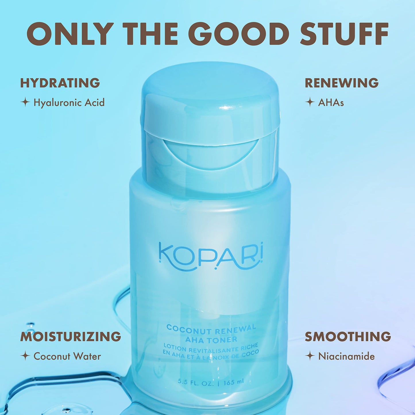 Kopari Coconut Renewal AHA Toner, Infused with 8.6% Triple-Powered AHA, Resurface Skin & Minimize Appearance of Pores, Hydrating Coconut Water, 5.5 oz