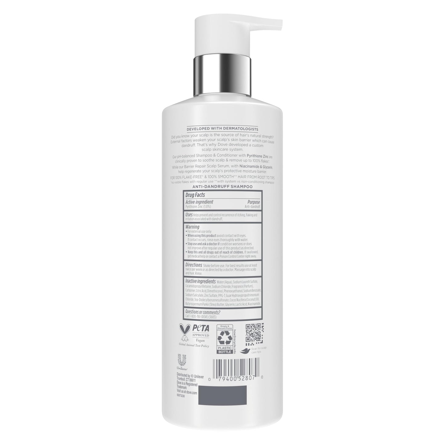 Dove Derma Scalp Dandruff & Itch Relief Shampoo 1 ct with Pyrithione Zinc, Niacinamide and Coconut Essence for Flaky, Itchy Scalp Relief 16 Fl oz