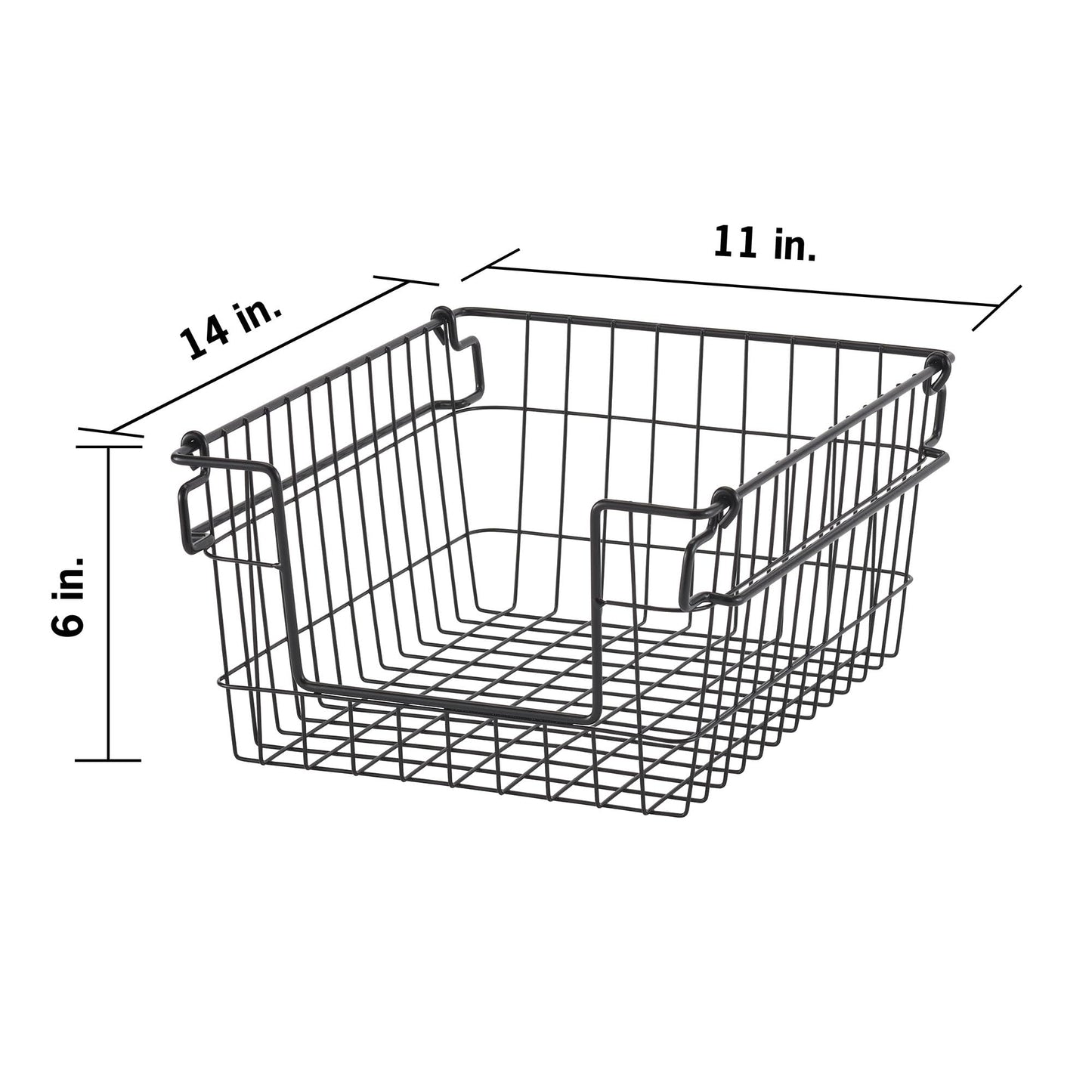 TRINITY 2-Pack Stackable Metal Wire Storage Baskets With Handles, Black, 11 Inches