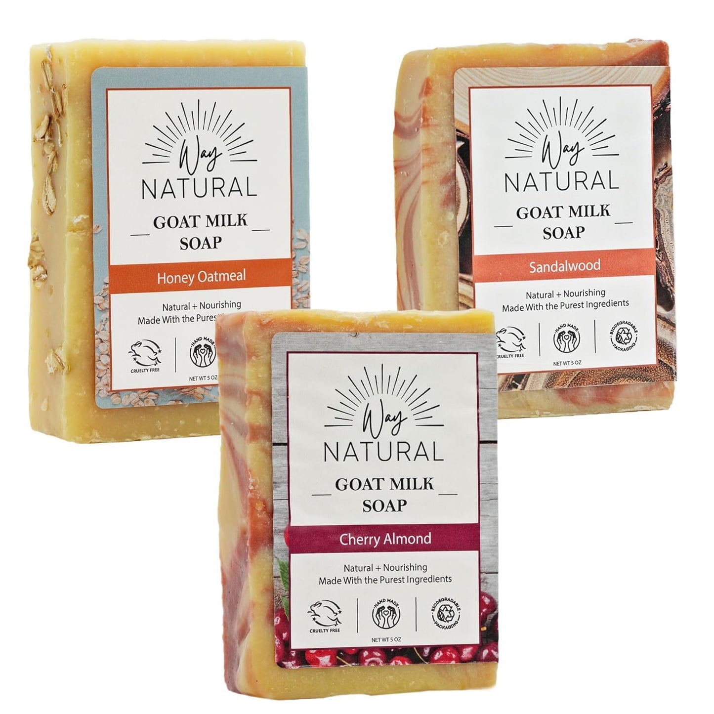 Way Natural Goat Milk Soap Bar (Variety 3 Pack) - Natural Bar Soap for Men & Women - Handmade w/Real Milk, Hands/Body - Premium, Gentle, No Dyes Beauty & Personal Care Way Natural