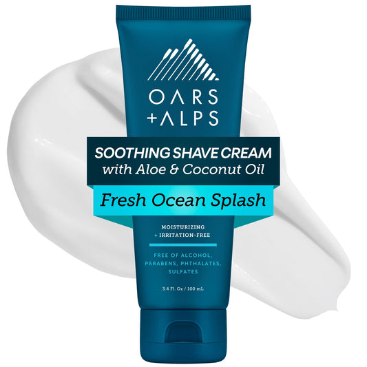 Oars + Alps Soothing Men's Shaving Cream, Dermatologist Tested and Infused with Aloe and Coconut Oil, Fresh Ocean Splash Scent, TSA Friendly, 3.4 Oz…