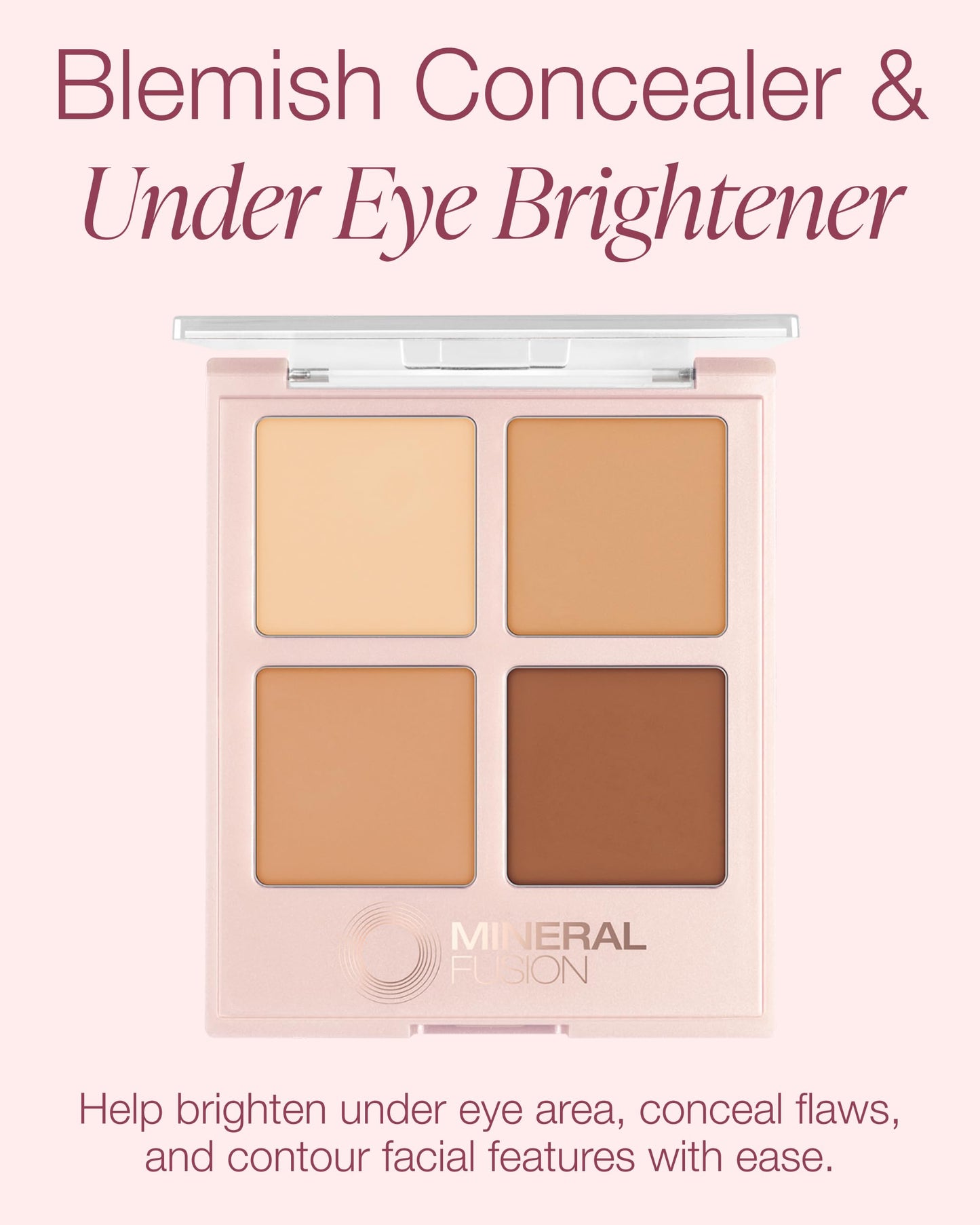 Mineral Fusion Makeup Cream Concealer Eye Palette Quad - 4 Warm to Dark Shades - Decadence - Blemish Concealer & Under Eye Brightener - With Vitamin C