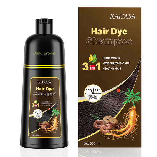 KAISASA Dark Brown Hair Dye Shampoo 3 in 1, Hair Color Shampoo for Women and Men, Hair Dye to Cover Gray Hair, Herbal Ingredient Shampoos for Grey Beauty and Personal Care KAISASA Default Title