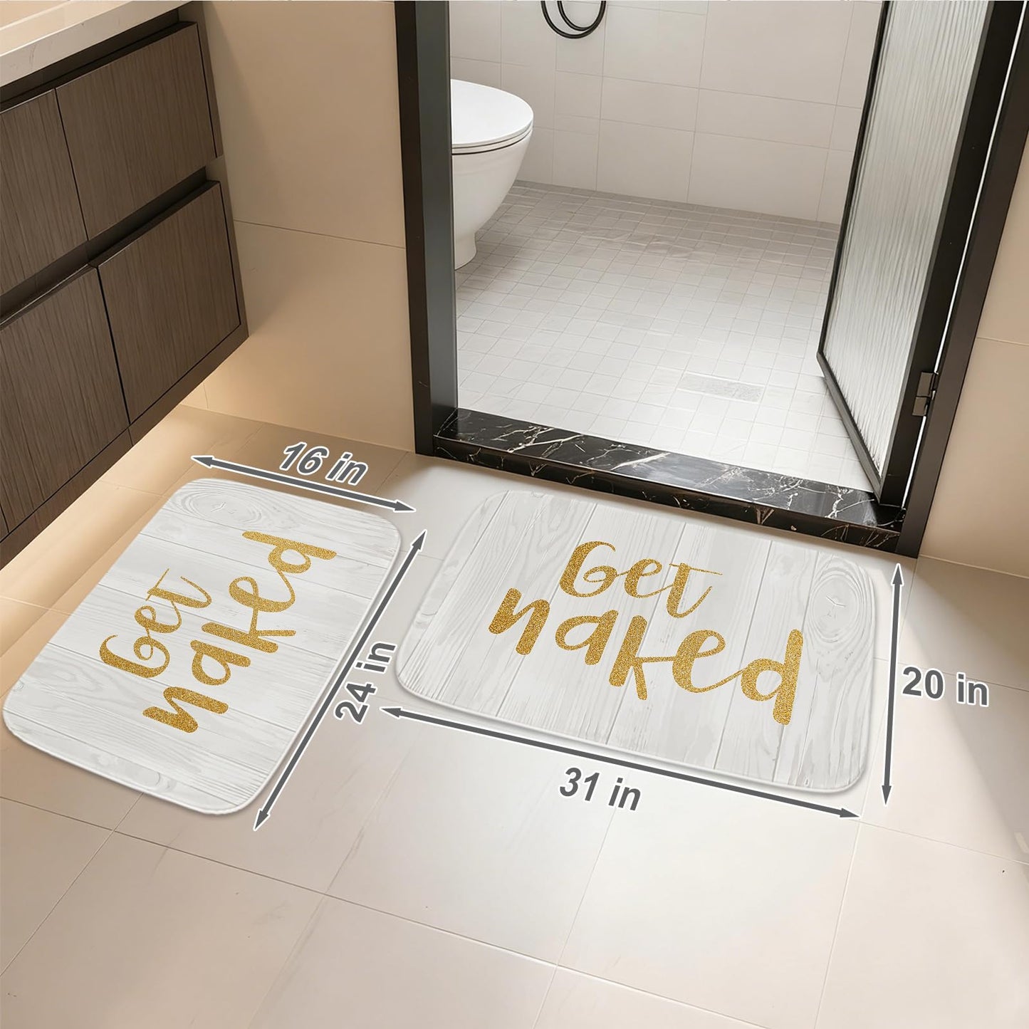 Gold Get Naked Gold and White Bathroom Bathtubs Coral Velvet Bath Rugs Non Slip Shower Mat Door Rug Decor Sets Flannel Absorbent Kitchen Rug Floor…