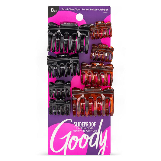 Goody SlideProof Classics Claw Clips, 8 Ct, Assorted Sizes & Colors, Lock in Style with Secure Grip, Chic Hair Accessories for Women & Men, For All