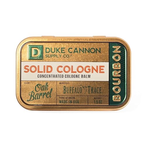 Duke Cannon Supply Co. Solid Cologne for Men Bourbon (Woodsy, Charred Oak Barrel Scent) - Concentrated Balm, Travel-Friendly Convenient Tin, 1.5 oz