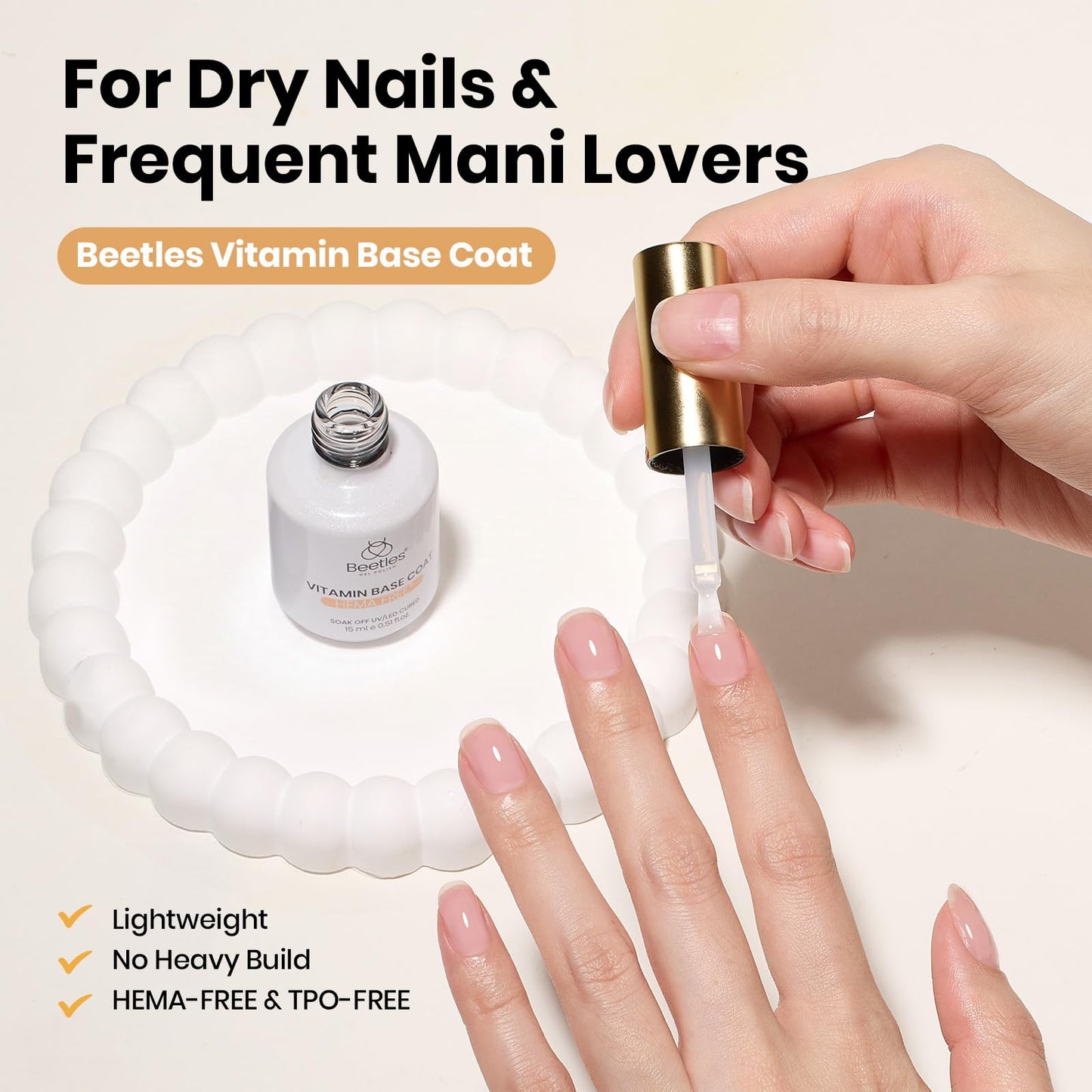 Beetles Vitamin Gel Base Coat, 15ml HEMA Free & TPO Free Nail Base Coat, Nourishing for Strong Adhesion, Long Lasting Soak Off UV LED for Gel Polish Beauty and Personal Care beetles Gel Polish