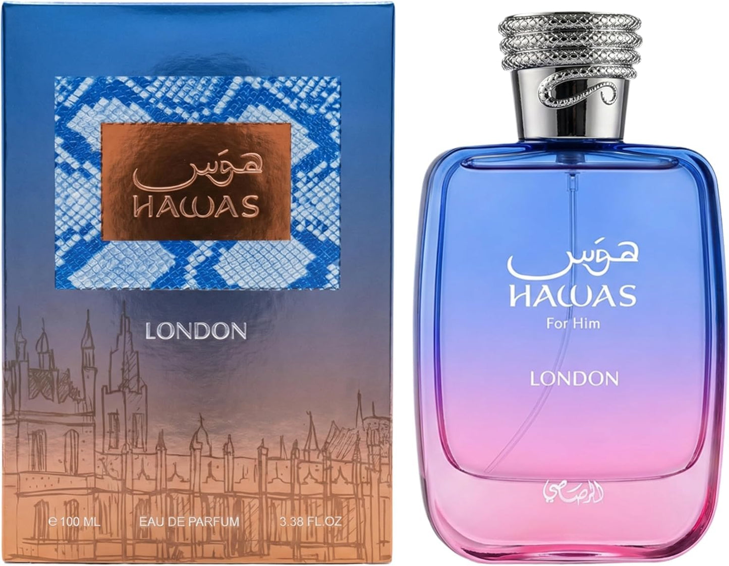 Rasasi Hawas London - Spicy, Fruity, Floral, Amber - Eau de Parfum Spray Long-Lasting Fragrance for Men, 3.38 Ounce / 100ml
