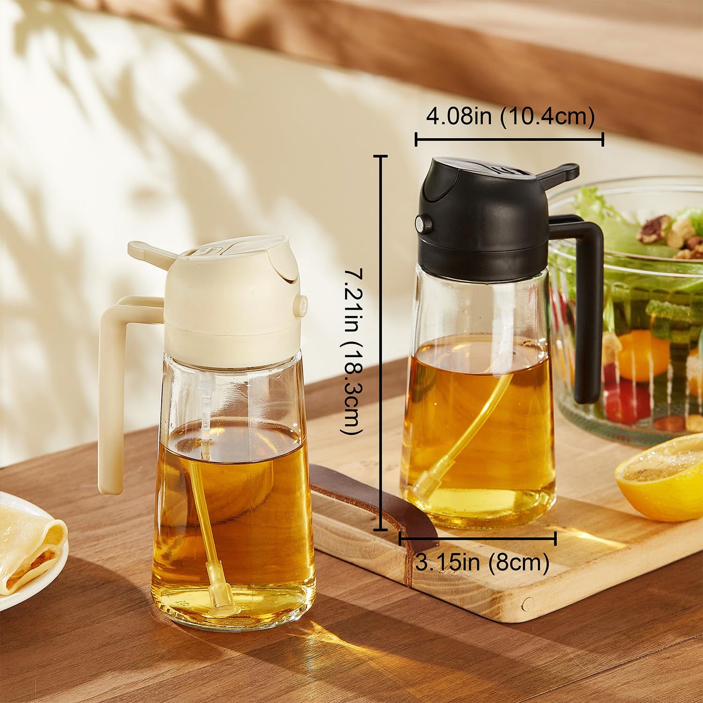TrendPlain 16oz Glass Olive Oil Sprayer – 2-in-1 Dispenser Bottle for Cooking, Air Fryer, Salad, BBQ – Black
