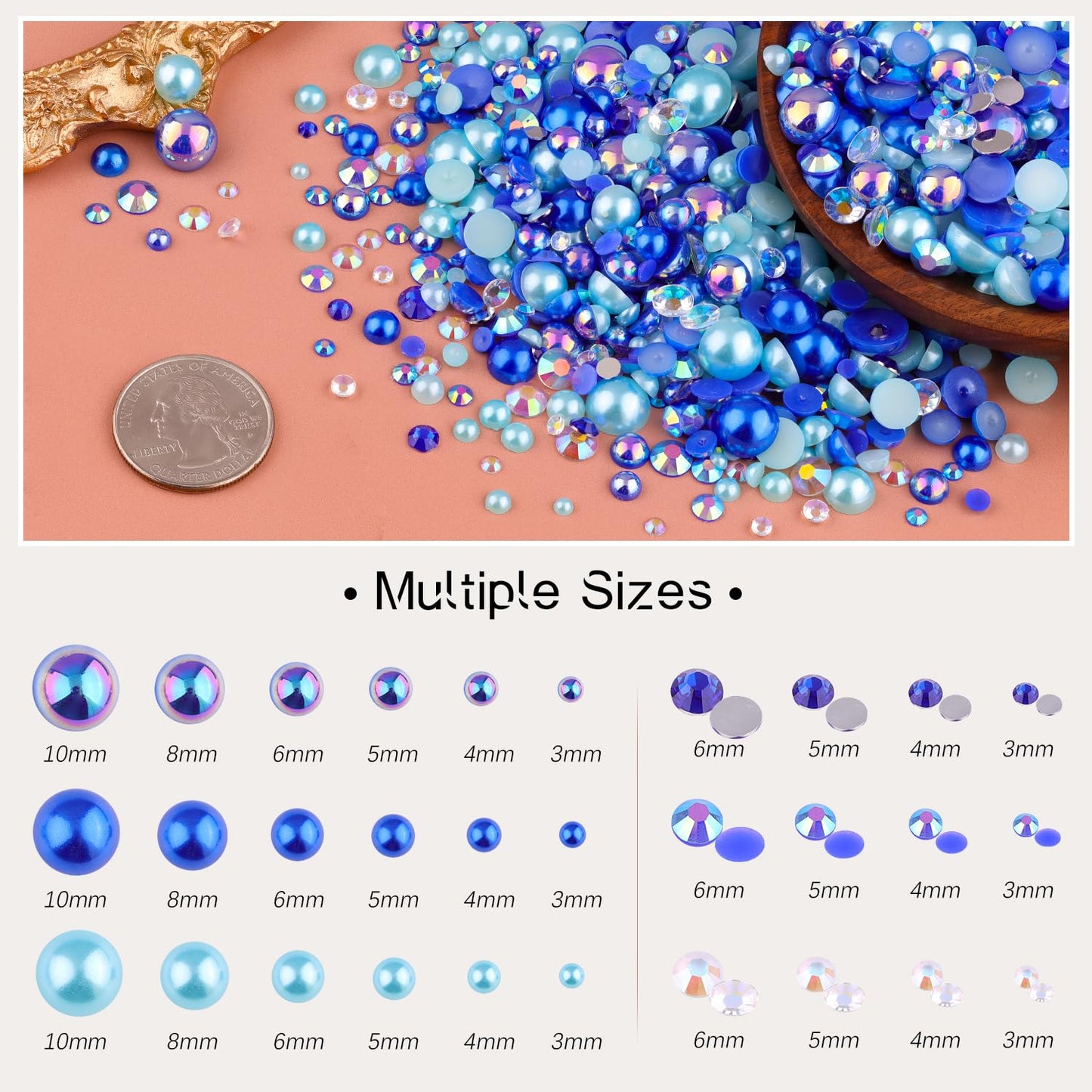 80g 3-10mm Flatback Pearls and Rhinestones for Bedazzling Kit(Dark Blue) Beauty and Personal Care TINKRSTUFF