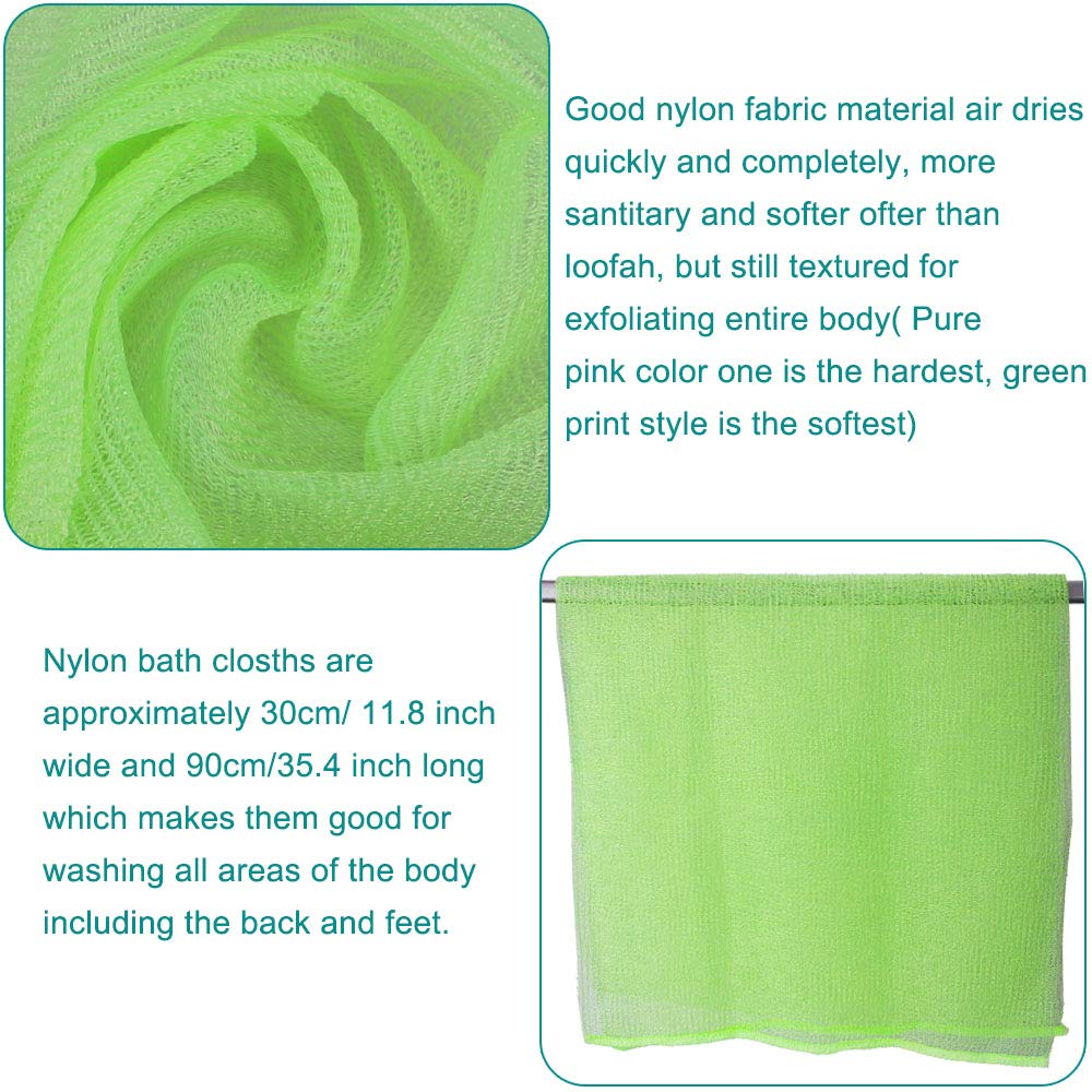 Meetory 6 Pieces Exfoliating Nylon Bath Cloth Towel, 35 inches (90cm) Beauty Skin Bath Wash Cloth Towel Massage for Women and Men
