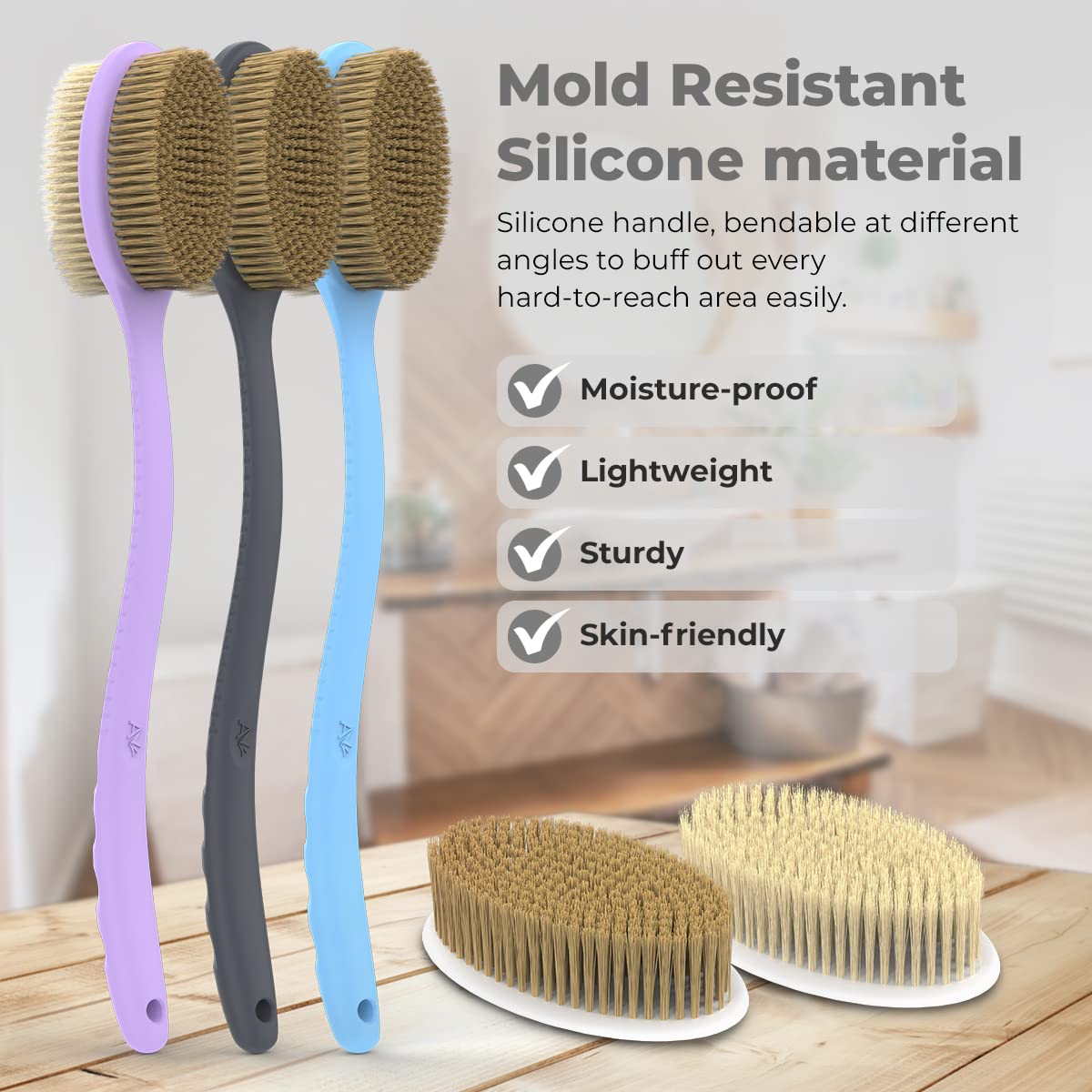 Avilana Soft and Stiff Replacement Pads-Replaceable and Interchangeable Pads for Shower Body Brush with Long 19 inch Curved Handle Back Brush