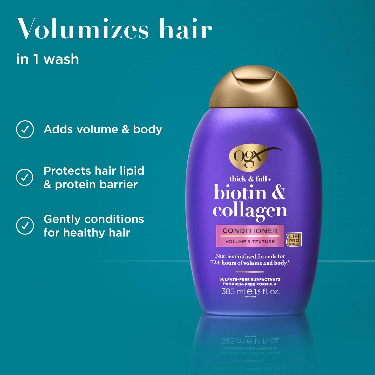 OGX Thick & Full + Biotin & Collagen Volumizing Conditioner, Nutrient-Infused Conditioner with Vitamin B7 Biotin Gives Hair Volume & Body for 72+