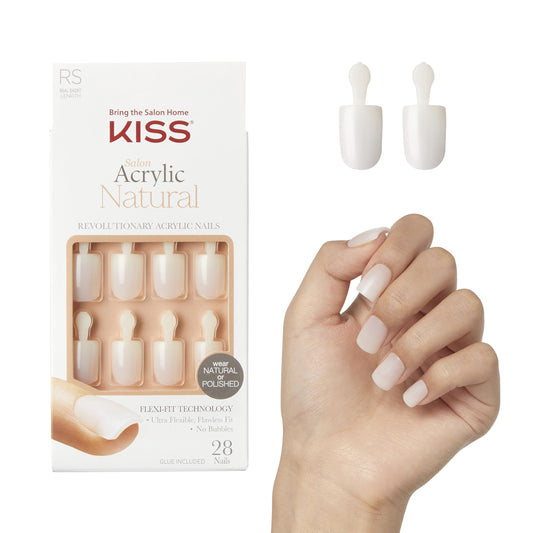 KISS Salon Acrylic Natural Press On Nails, Nail glue included, 'Rare', Nude, Short Size, Squoval Shape, Includes 28 Nails, 2g Glue, 1 Manicure Stick Beauty & Personal Care KISS