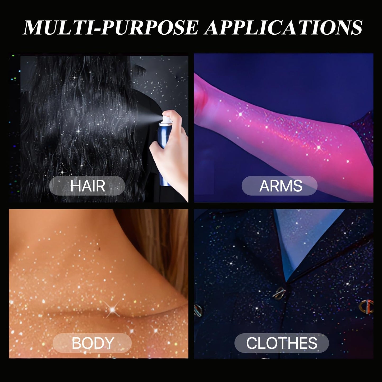 HANYWIL Body Glitter, Glitter Spray for Hair and Body, Spray, Hairspray Clothes, Long-Lasting Shimmer Suitable Stage, Festival Rave Makeup Prom 2.11