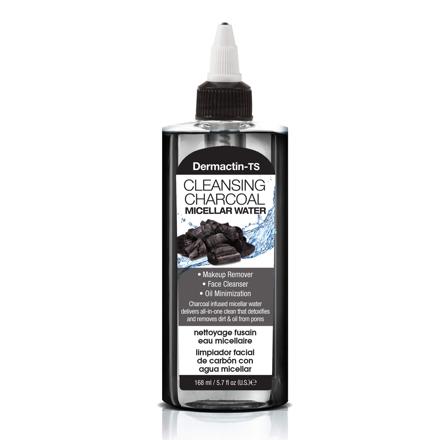 Dermactin-TS Cleansing Charcoal Micellar Water Makeup Remover - Face Cleanser and Oil Minimizer 5.7 Ounce