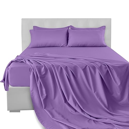 LUX Décor Full Sheet Set - 6 Piece Ultra-Soft Microfiber Bed Sheets with Flat Sheet, 16 Inches Deep Pocket Fitted Sheet & 4 Pillowcases, Cooling &