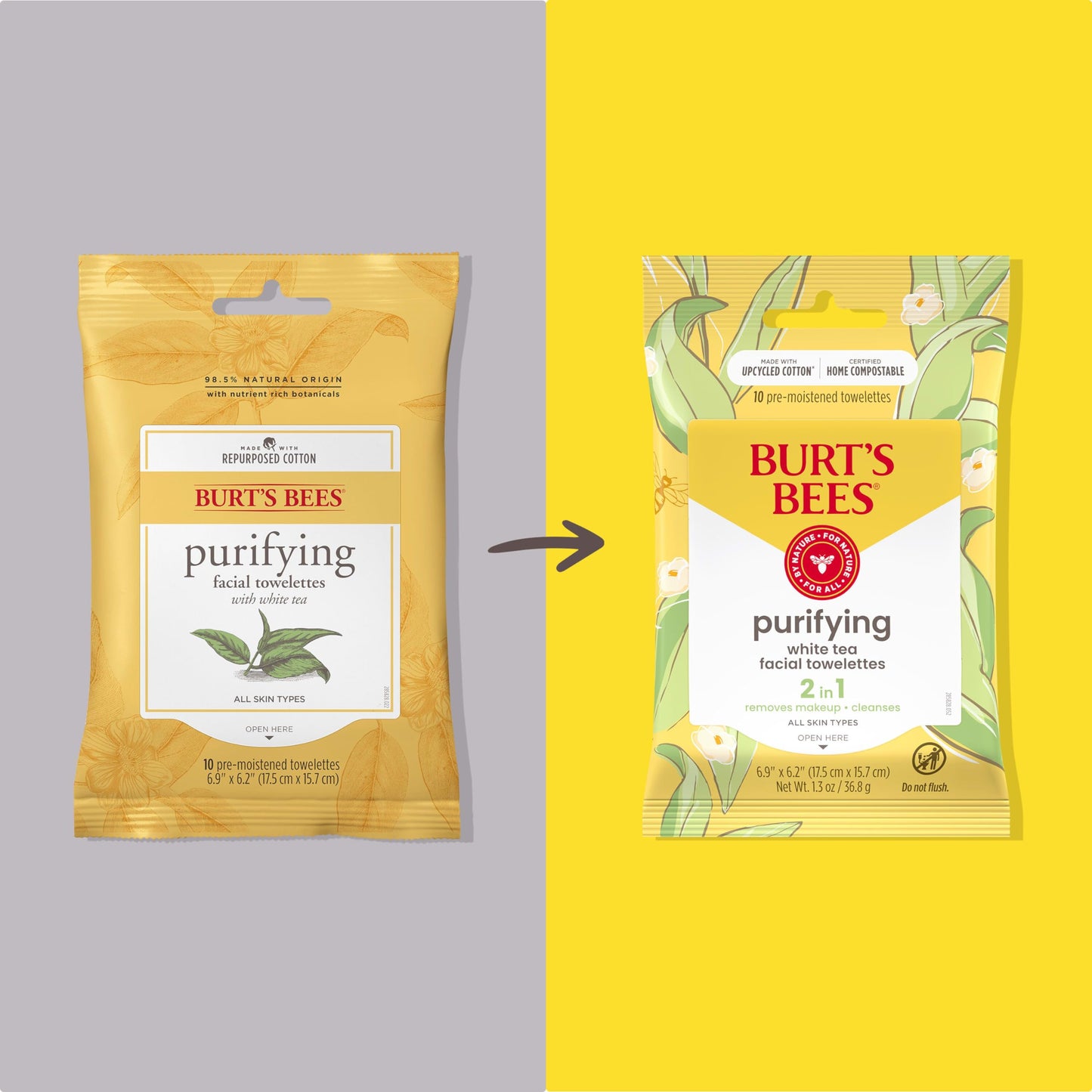 Burt's Bees Purifying Facial Towelettes With White Tea, Pre-Moistened Towelettes for All Skin Types, 99.1 Percent Natural Origin Skin Care, 10 ct