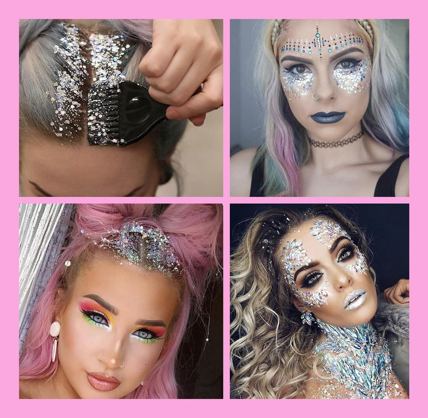 Pink - Holographic Chunky Glitter Gel for Body, Face, Hair - Vegan & Cruelty Free - Electric Bliss Beauty - Uses Include: Festival Rave Makeup