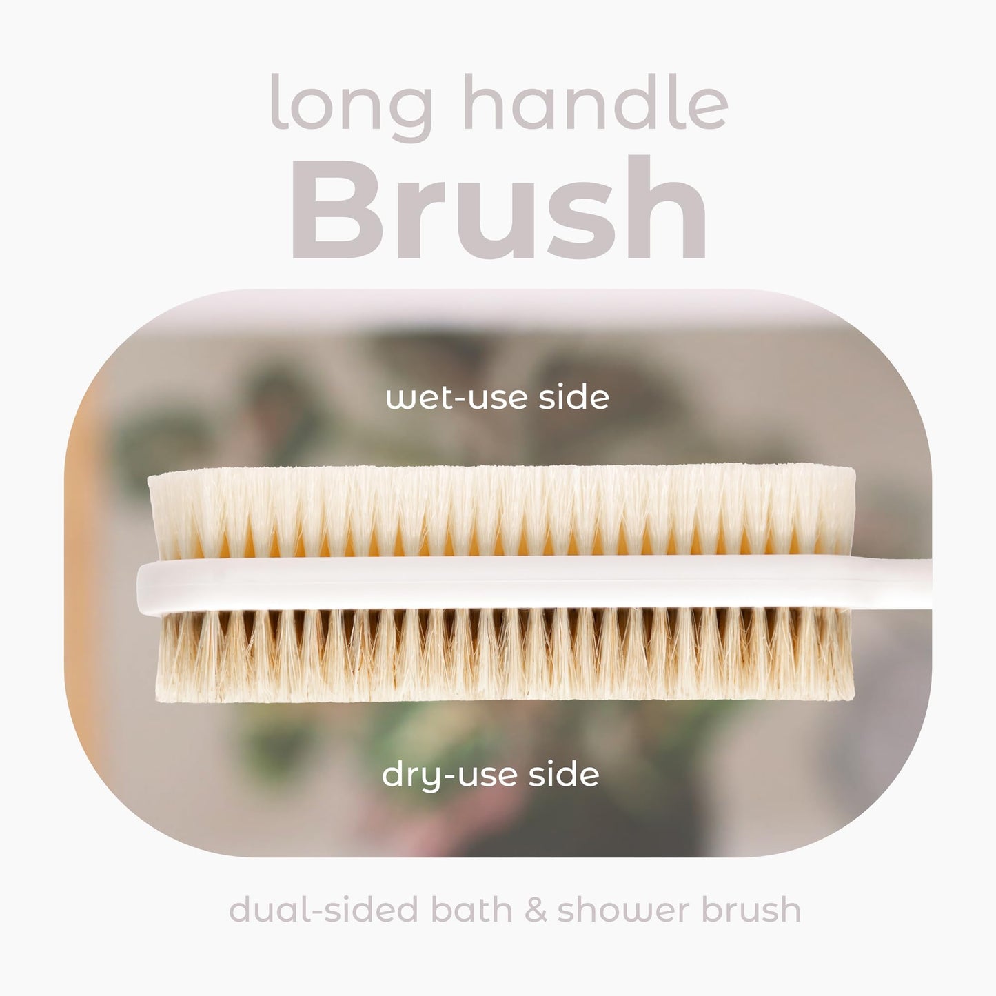MainBasics Back Scrubber for Shower, Long Handle Body Brush with Dual-Sided Exfoliating and Soft Bristles, 15.75 Inch (White)