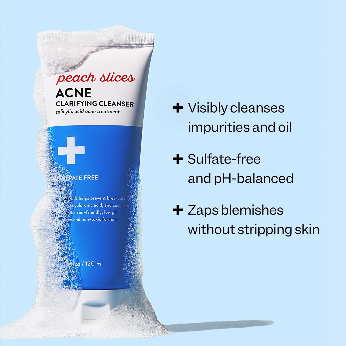 Peach Slices - Acne Clarifying Cleanser (4.05 oz) - 2% Salicylic Acid Acne Treatment - Clear & Prevent Breakouts, Hydrate - Cucumber, Cica, Acerola