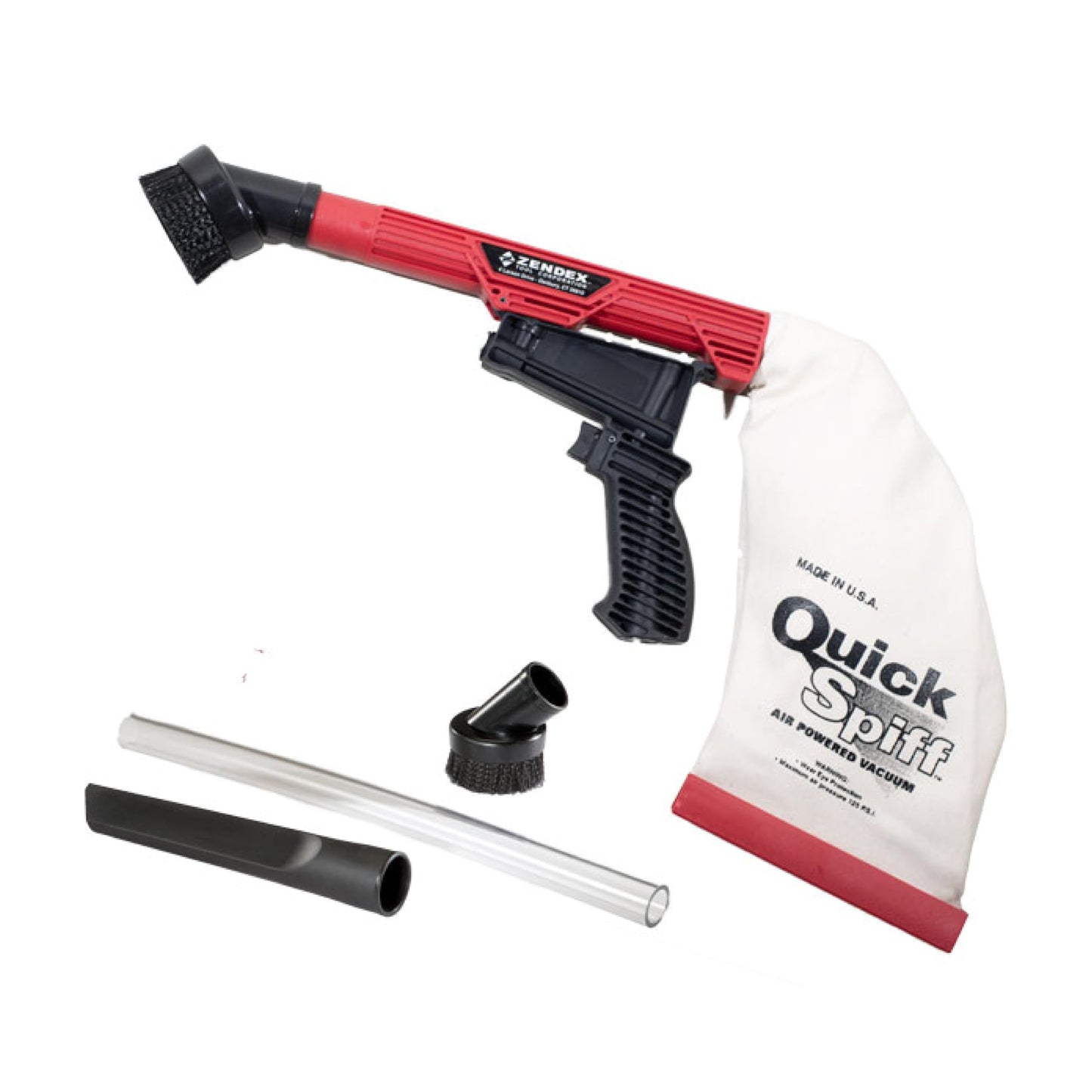Zendex Tool - QuickSpiff Venturi Air Vacuum with Easy Empty Dust Bag - No Electricity Pneumatic Vacuum with Powerful Suction for Industrial