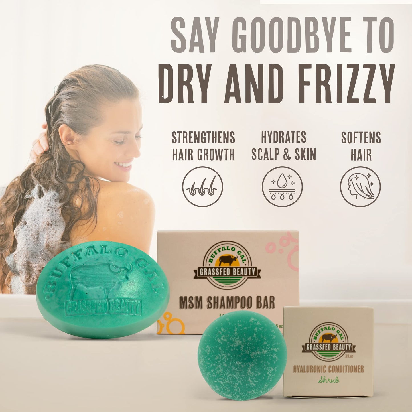 MSM and Tallow Shampoo Bar + Hyaluronic and Tallow Hair Conditioner Bar, Solid Bar Shampoo and Conditioner for Hair Growth, Non-Soap, For All Hair