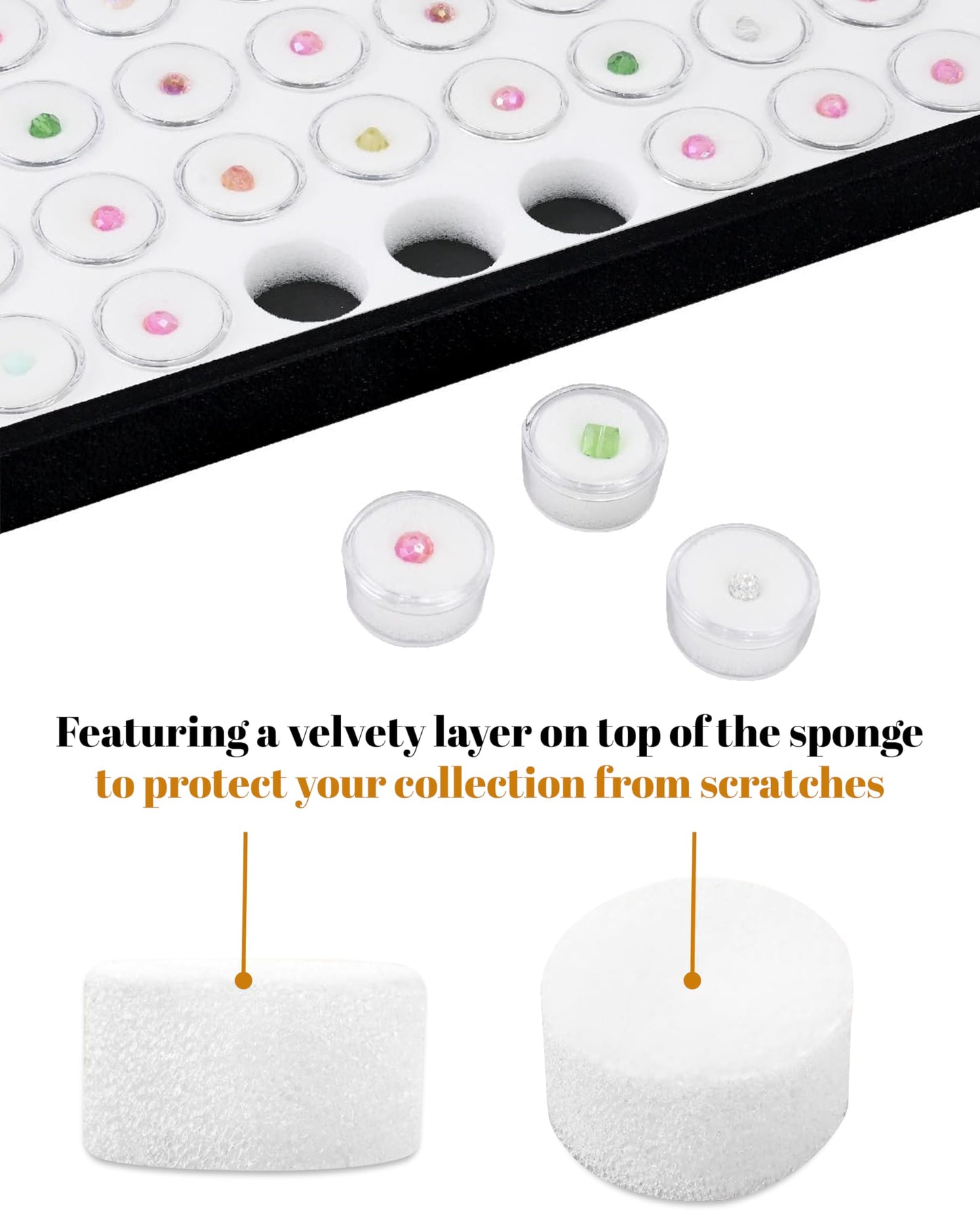 Novel Box Jewelry Tray with Lid 8.25x14.75x1 + Small Size 50 Gems Jars | Glass Jewelry Box with Fitted Lid & White Tray Foam Liner | Glass Rock…