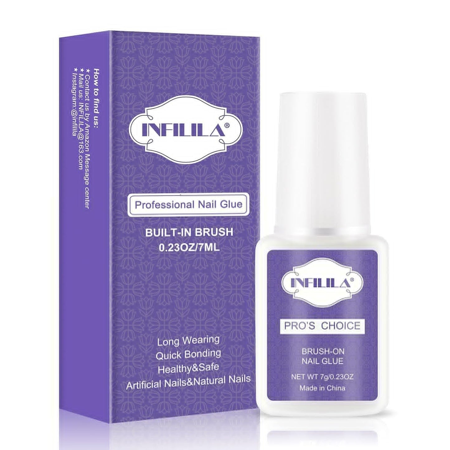 NXJ INFILILA Nail Glue, Professional Brush On Nail Glue, Nail Glue for Acylic Nails, Nail Glue for Press On Nails Fasle Nails Fake Nails Tips Glue