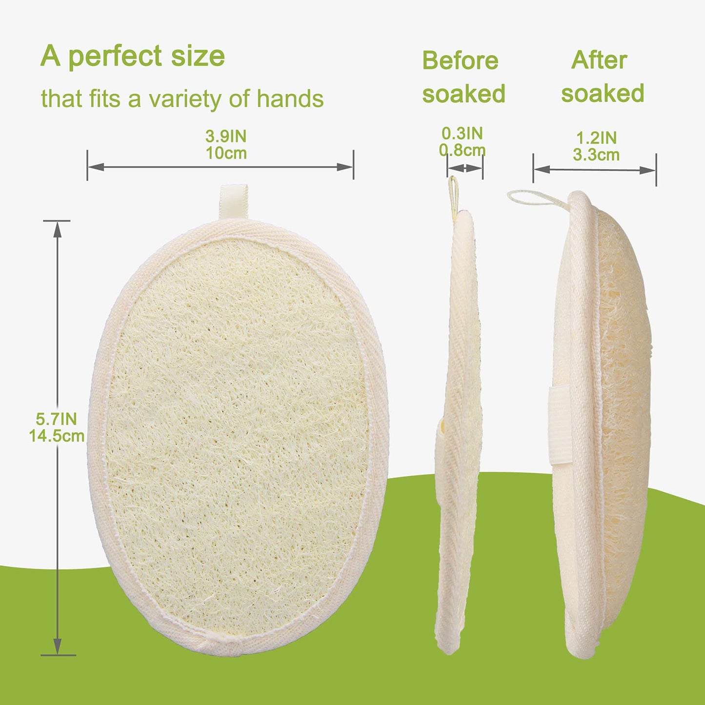 2 Pack Exfoliating Shower Loofah Sponge Pads, Body Scrubber for Men Women Removing Dead Skin, Made with Natural Luffa and Terry Cloth, 5.9x3.7IN