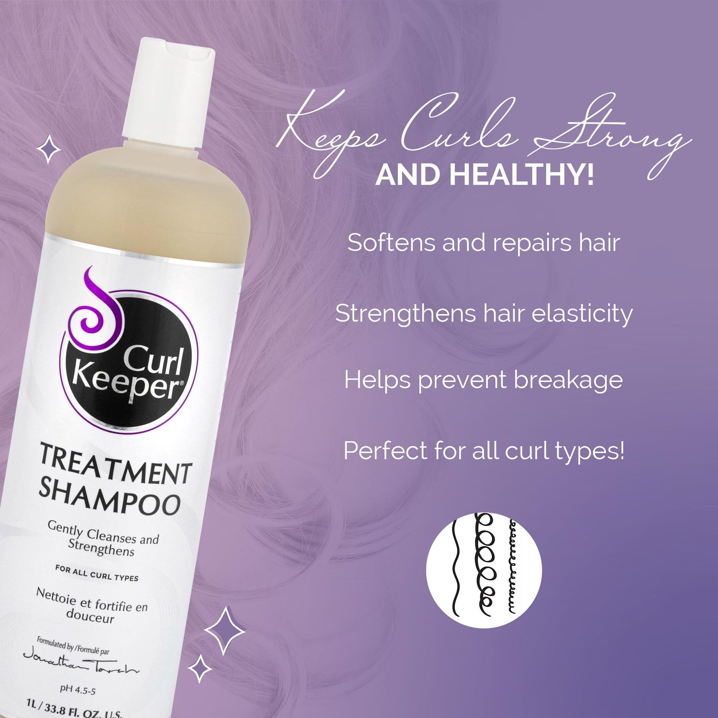 Curl Keeper Treatment Shampoo for Curly Hair, 33.8 Fl Oz - Daily Hair Shampoo Gently Cleanses & Strengthens All Curl Types - Rebuilds & Restores