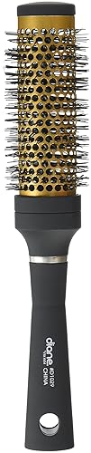 Diane Gold Thermal Ceramic Round Metal Brush with Heat-Resistant Nylon Bristles, 1" Diameter Barrel for Quick Drying and Volume, Black