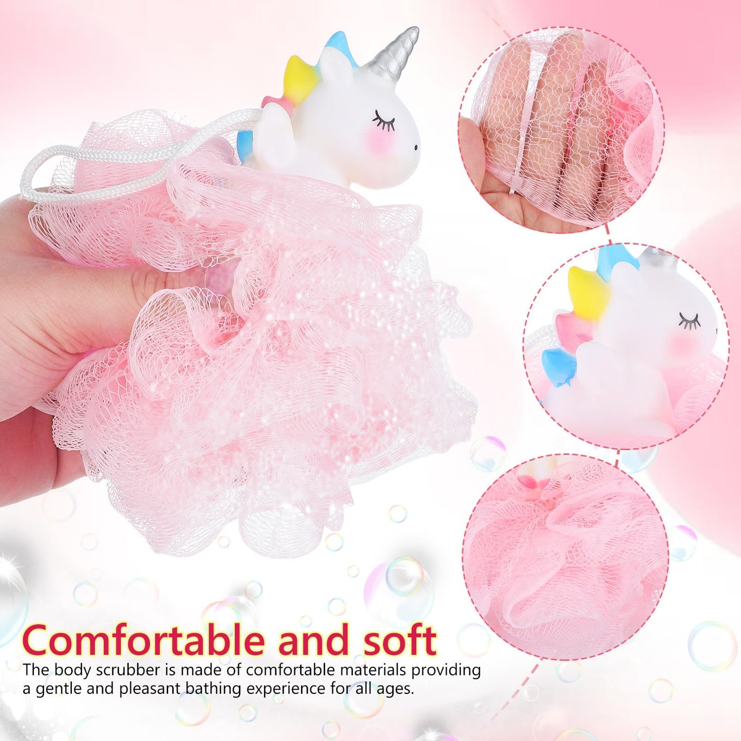 Gatuida 2pcs Bath Loofahs Kids Toddler Cute Cartoon Unicorn Shower Loofah Bath Sponges Pouf Body Scrubber Mesh Sponges for Children Shower Washing Beauty and Personal Care Gatuida