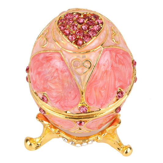 Vintage Enameled Easter Egg Trinket Box Jewelry Organizer - 3x2.6x2in Diamante Decoration Gift for Storing Rings, Necklaces, and Trinkets