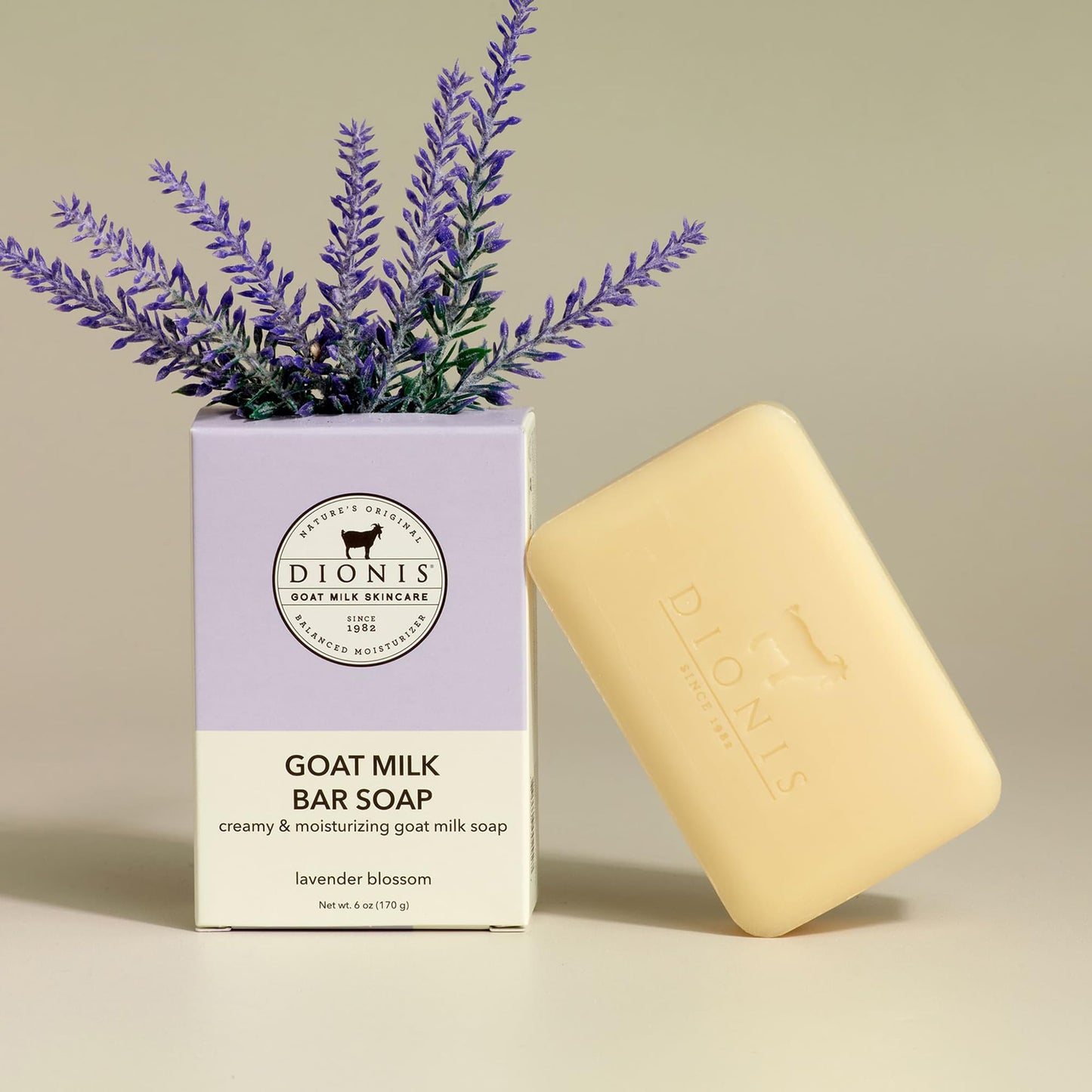 Dionis Goat Milk Skincare 6oz Lavender Blossom Scented Hand & Body Bar Soap - Moisturize, Restore, for All Skin Types, Non Greasy, No Residue