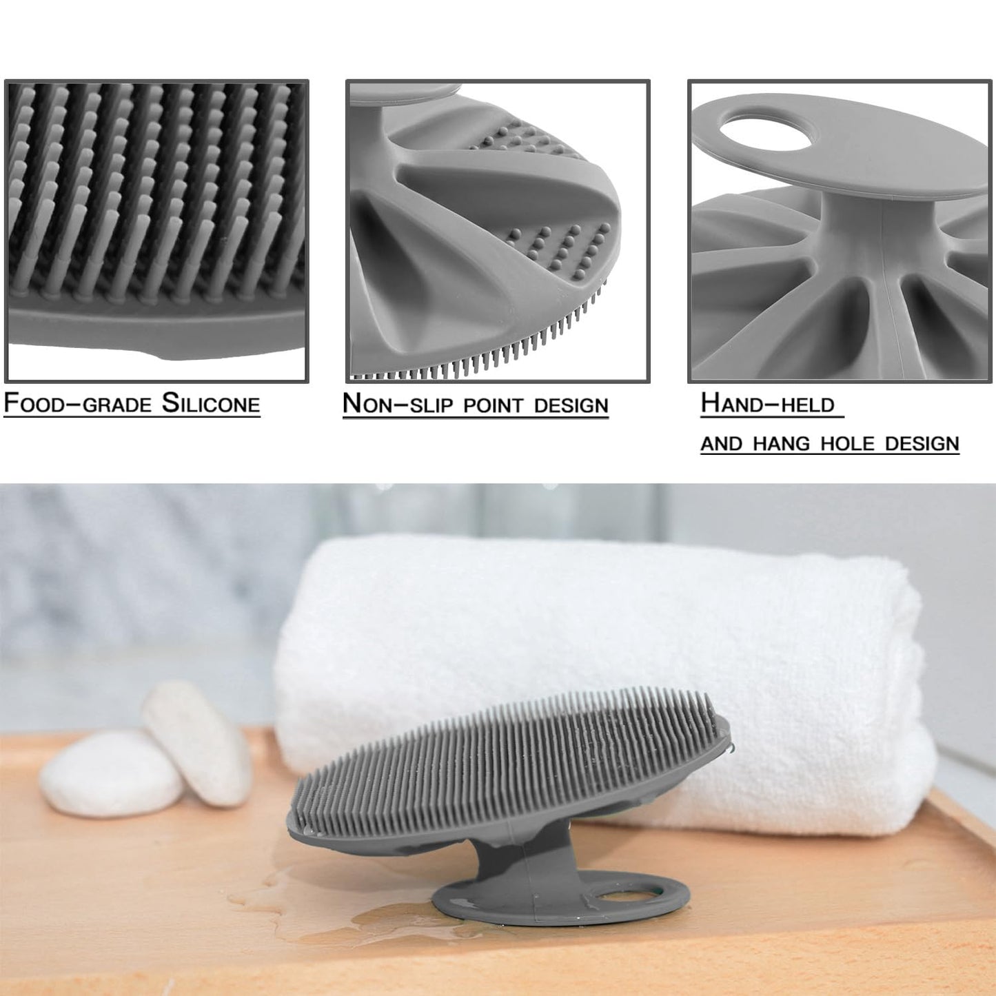 INNERNEED Soft Silicone Body Cleansing Brush Shower Scrubber, Gentle Exfoliating and Massage for All Kinds of Skin (Gray)