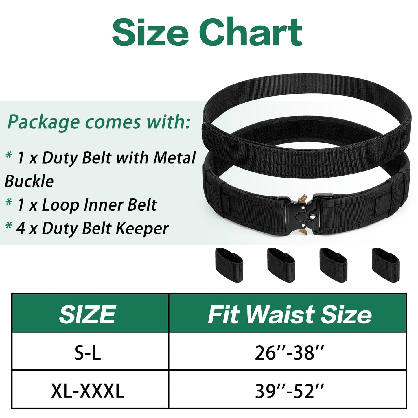 IMAGOA Duty Belt,2'' Police Security Nylon Duty Belts with Hook Lining Outer Inner Belts with 4 Belt Keeper