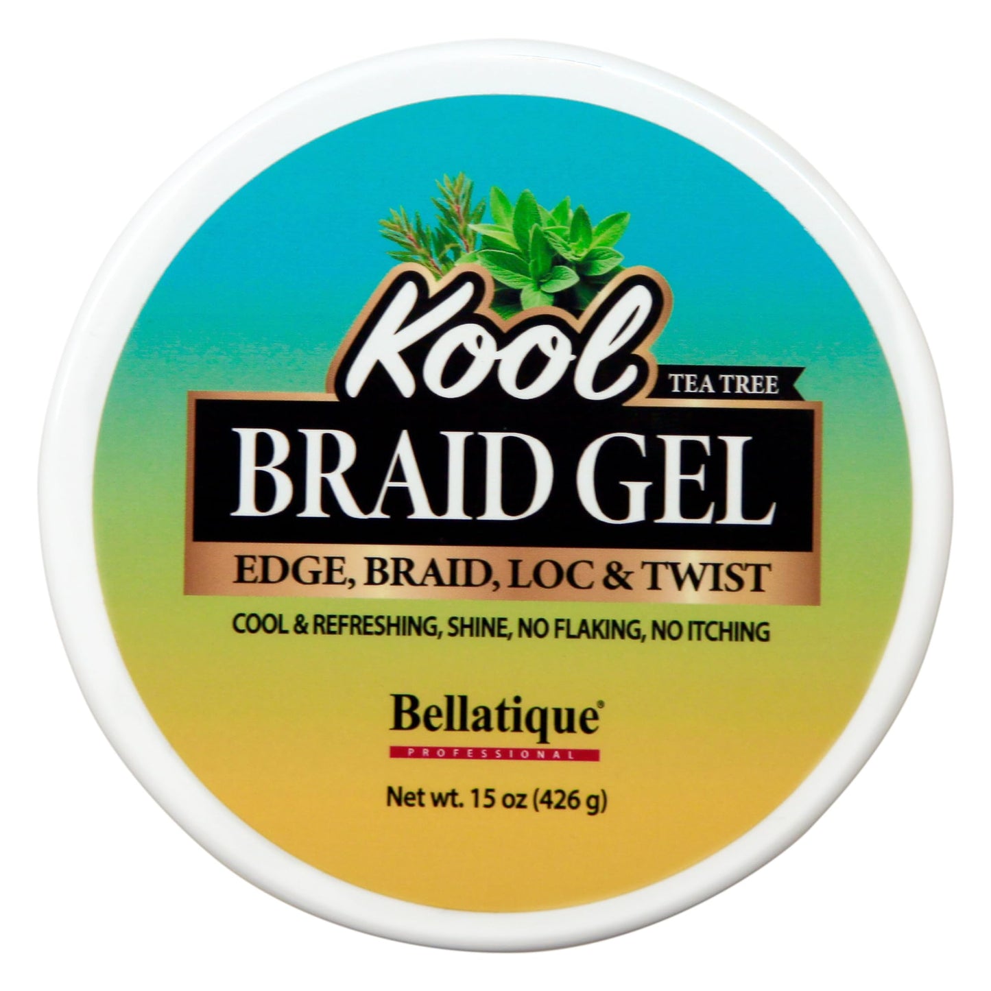 BELLATIQUE KOOL Braiding Gel Maximum Hold for LOC & Twist - No Flaking, No Whitening, Fast Drying, High Shine, Cool & Refreshing, Long Lasting Hold